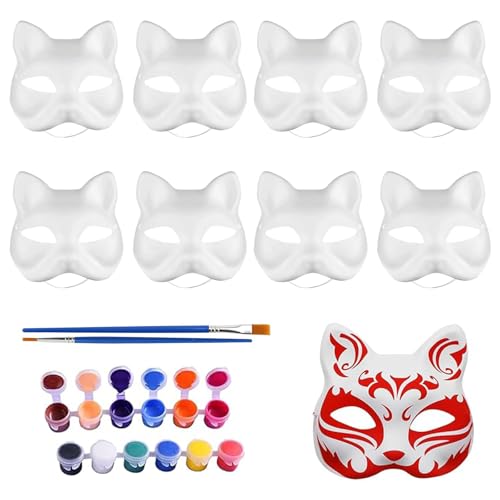 9 Stück Weiße Therian Maske Masken zum Basteln, DIY Unbemalt Katzenmasken Persönlichkeit Papier Cosplay Maske Fuchs Masken Farbe Geeignet Für Tanzpartys, Festivals, Halloween, Karneval, Cosplay von YDYSAA