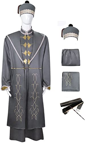 YEAJION Aberforth Dumbledore Kostüm Erwachsene Cosplay Magie Schule Schulleiter Zauberer Umhang Jacke Hut 3 Stück Set Komplette Uniform Halloween Karneval Geburtstag Party Anzug und Zauberstäbe von YEAJION