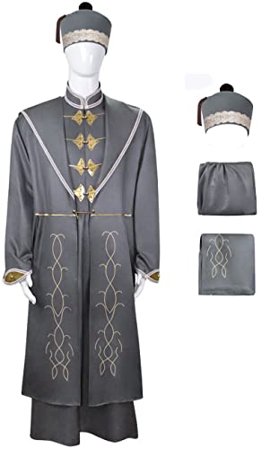 YEAJION Aberforth Dumbledore Kostüm Erwachsene Cosplay Magie Schule Schulleiter Zauberer Umhang Jacke Hut 3 Stück Set Komplette Uniform Halloween Karneval Geburtstag Party Anzug und Zauberstäbe von YEAJION