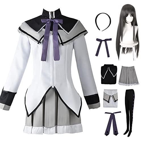 YEAJION Akemi Homura Cosplay Kostüm Komplettes Set mit Perücke Anime Puella Magi Madoka Magica Cosplay Verkleidung Homura Uniform Halloween Karneval Party Bühnenauftritt Kostüm Erwachsene von YEAJION