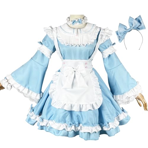 YEAJION Alice Cosplay Kostüm French Maid Dress Alice Verkleidung Lolita Kleid Dienstmädchen Kostüm Weihnachten Halloween Karneval Party Bühnenauftritt Kostüm für Erwachsene Größe S-5XL von YEAJION