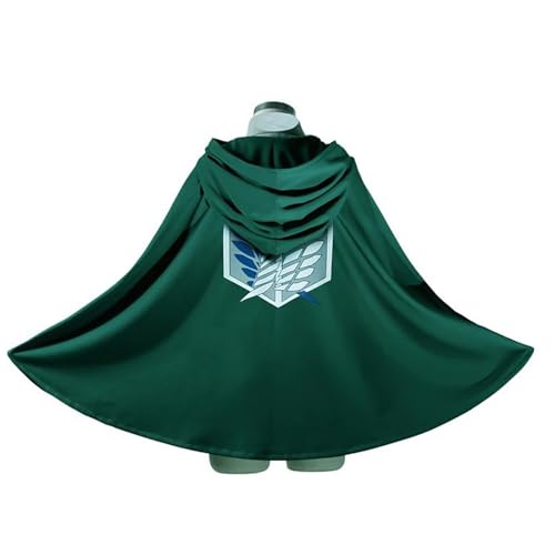 YEAJION Anime Attack On Titan Cosplay Cloak Umhang Scout Regiment Verkleidung AOT Survey Corps Cape mit Kapuze Halloween Karneval Weihnachten Party Bühnenauftritt Kostüm für Erwachsene von YEAJION