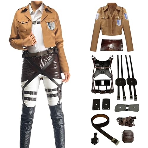 YEAJION Anime Attack On Titan Cosplay Kostüm Jacke und Gürtel Scout Regiment Verkleidung AOT Survey Corps Uniform Halloween Karneval Weihnachten Party Bühnenauftritt Kostüm für Erwachsene von YEAJION