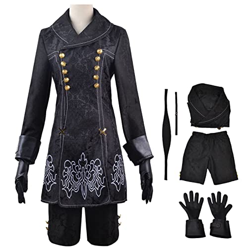 YEAJION Automata 9S Cosplay Kostüm Komplettes Set mit Perücke NieR 9S Verkleidung YoRHa 9S Cosplay Schwarzes Gothic Uniform Halloween Karneval Party Bühnenauftritt Kostüm Erwachsene von YEAJION