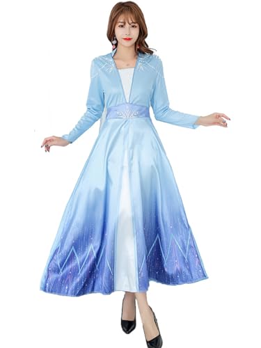 YEAJION Damen Elsa 2 Prinzessin Kleid mit Perücke Schneekönigin Verkleidung Prinzessin Elsa Cosplay Kostüm Weihnachten Halloween Karneval Party Bühnenauftritt Kostüm für Erwachsene von YEAJION