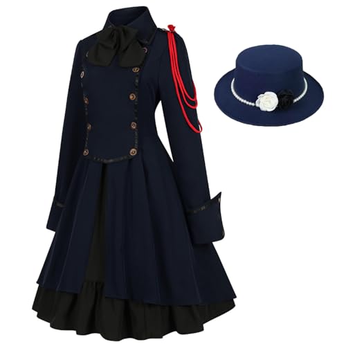 YEAJION Damen Gothic Steampunk Kleid mit Hut Mittelalter Kleid Renaissance Verkleiden Viktorianisch Vintage Kleid Halloween Karneval Party Cosplay Kostüm S-5XL von YEAJION