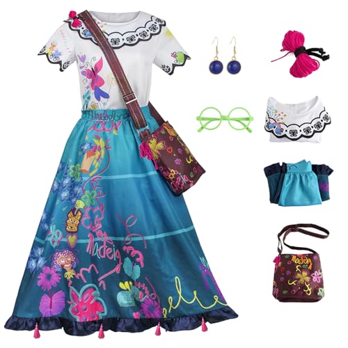 YEAJION Damen Mirabel Kostüm mit Zubehör und Perücke Anime Phantasie Magie Mirabel Cosplay Verkleidung Princess Kleid Geburtstag Weihnachten Party Halloween Karneval Kostüm Erwachsene von YEAJION