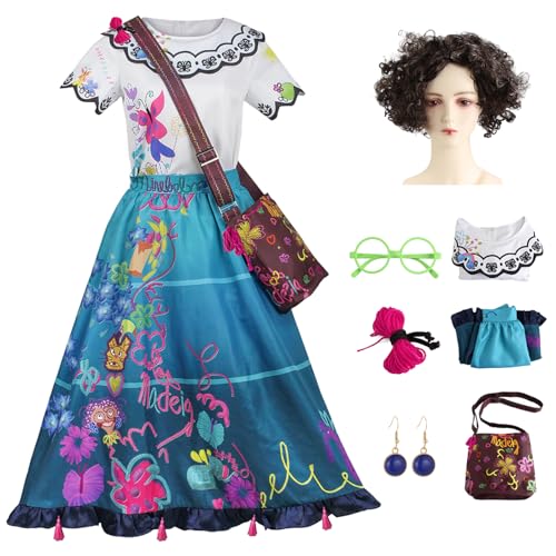 YEAJION Damen Mirabel Kostüm mit Zubehör und Perücke Anime Phantasie Magie Mirabel Cosplay Verkleidung Princess Kleid Geburtstag Weihnachten Party Halloween Karneval Kostüm Erwachsene von YEAJION