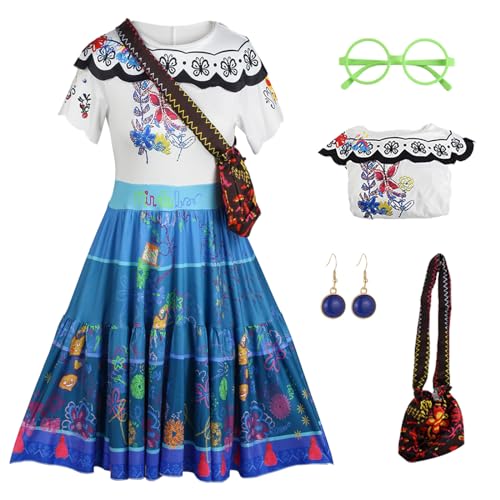 YEAJION Damen Mirabel Kostüm mit Zubehör und Perücke Anime Phantasie Magie Mirabel Cosplay Verkleidung Princess Kleid Geburtstag Weihnachten Party Halloween Karneval Kostüm Erwachsene von YEAJION