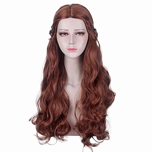 YEAJION Damen Prinzessin Belle Cosplay Perücke Die Schöne und das Biest Prinzessin Kostüm Perücke Braun Langes Gewellte Curly Haare Halloween Karneval Fasching Motto Party Cosplay Zubehör von YEAJION