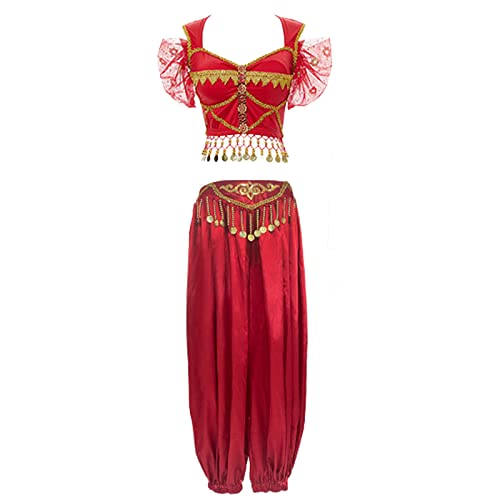 YEAJION Damen Prinzessin Jasmin Kostüm mit Zubehör Prinzessin Aladdin Cosplay Kostüm Bauchtanz Outfit Halloween Karneval Party Bühnenauftritt Kostüm für Erwachsene von YEAJION