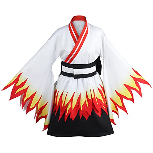 YEAJION Damen Rengoku Kyoujurou Kostüm Demon Slayer Anime Cosplay Kimetsu no Yaiba Kimono Rengoku Maid Cosplay Kostüm Halloween Karneval Party Kostüm für Erwachsene von YEAJION