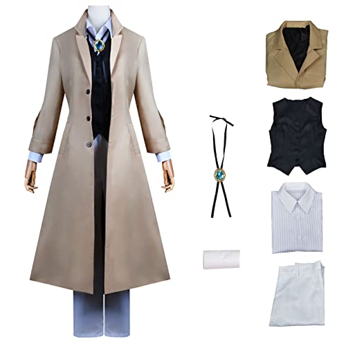 YEAJION Dazai Osamu Cosplay Kostüm Komplettes Set mit Perücke Anime Bungo Stray Dogs Cosplay Verkleidung Osamu Dazai Uniform Halloween Karneval Party Bühnenauftritt Kostüm Erwachsene von YEAJION