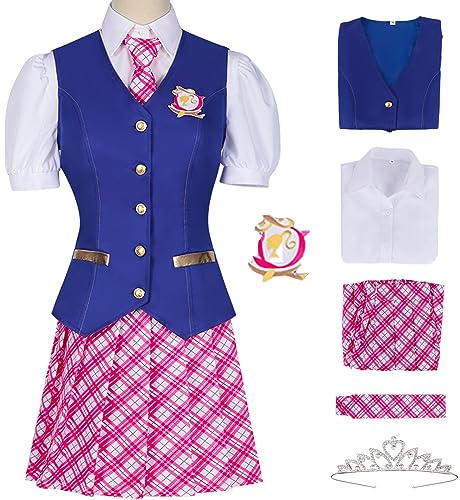 YEAJION Delancey Devin Kostüm Erwachsene Kinder Cosplay Princess Charm School Komplette Schuluniformen Jacke Hemd Rock Krawatte Abzeichen und Krone für Halloween Karneval Geburtstag Party Costume Blau von YEAJION