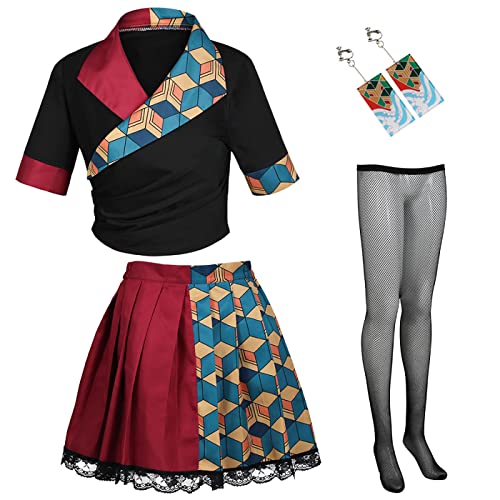 YEAJION Demon Slayer Cosplay Kostüm Tanjirou Nezuko Zenitsu Shinobu Giyuu Anime Cosplay JK Uniformrock Halloween Karneval Party Bühnenauftritt Kostüm für Damen von YEAJION