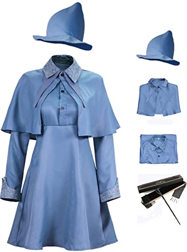 YEAJION Fleur Delacour Kostüm Damen Cosplay Film Magie Schule Uniform Umhang Kleid Hut 3 Stück Komplette Anzug für Erwachsene Halloween Karneval Geburtstag Party Costume und Zauberstäbe von YEAJION