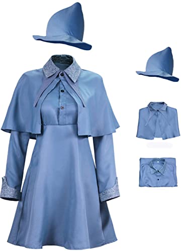 YEAJION Fleur Delacour Kostüm Damen Cosplay Film Magie Schule Uniform Umhang Kleid Hut 3 Stück Komplette Anzug für Erwachsene Halloween Karneval Geburtstag Party Costume und Zauberstäbe von YEAJION