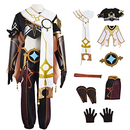 YEAJION Genshin Impact Aether Cosplay Kostüm Komplettes Set mit Perücke Genshin Traveler Cosplay Verkleidung Aether Cosplay Uniform Halloween Karneval Party Bühnenauftritt Kostüm Erwachsene von YEAJION