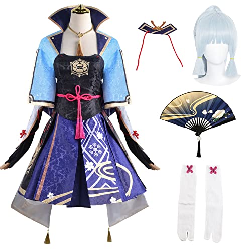 YEAJION Genshin Impact Ayaka Cosplay Kostüm Komplettes Set mit Perücke Genshin Cosplay Verkleidung Ayaka Cosplay Uniform Halloween Karneval Party Bühnenauftritt Kostüm Erwachsene von YEAJION