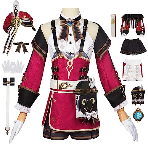 YEAJION Genshin Impact Charlotte Cosplay Kostüm Komplettes Set mit Perücke und Hüte Genshin Charlotte Cosplay Verkleidung Charlotte Cosplay Uniform Halloween Karneval Party Bühnenauftritt Kostüm von YEAJION