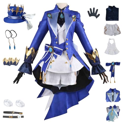 YEAJION Genshin Impact Furina Cosplay Kostüm Komplettes Set mit Perücke und Hüte Genshin Focalors Verkleidung Furina Cosplay Uniform Schwarz und Weiß Halloween Karneval Party Bühnenauftritt Kostüm von YEAJION