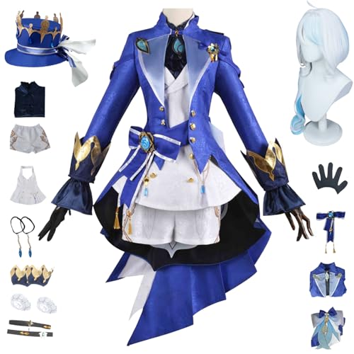 YEAJION Genshin Impact Furina Cosplay Kostüm Komplettes Set mit Perücke und Hüte Genshin Focalors Verkleidung Furina Cosplay Uniform Schwarz und Weiß Halloween Karneval Party Bühnenauftritt Kostüm von YEAJION