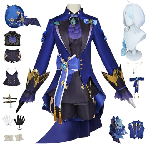 YEAJION Genshin Impact Furina Cosplay Kostüm Komplettes Set mit Perücke und Hüte Genshin Focalors Verkleidung Furina Cosplay Uniform Schwarz und Weiß Halloween Karneval Party Bühnenauftritt Kostüm von YEAJION