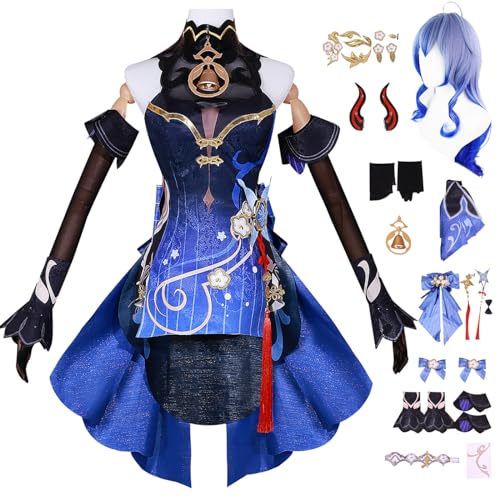 YEAJION Genshin Impact Ganyu Cosplay Kostüm Komplettes Set mit Perücke Genshin Ganyu Cosplay Verkleidung Ganyu Cosplay New Skin Halloween Karneval Party Bühnenauftritt Kostüm von YEAJION