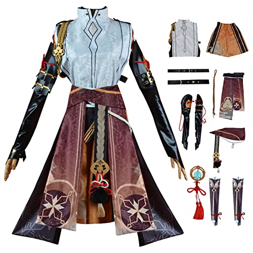 YEAJION Genshin Impact Heizou Cosplay Kostüm Komplettes Set mit Perücke Genshin Cosplay Verkleidung Heizou Cosplay Uniform Halloween Karneval Party Bühnenauftritt Kostüm Erwachsene von YEAJION