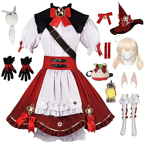 YEAJION Genshin Impact Klee Cosplay Kostüm Komplettes Set mit Perücke Genshin Klee Cosplay Hexe Verkleidung Klee New Skin Cosplay Lolita Kleid Halloween Karneval Party Bühnenauftritt Kostüm von YEAJION