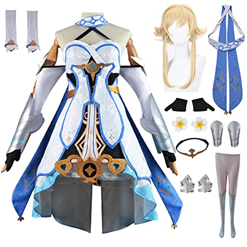 YEAJION Genshin Impact Lumine Cosplay Kostüm Komplettes Set mit Perücke Genshin Traveler Cosplay Verkleidung Lumine Cosplay Uniform Halloween Karneval Party Bühnenauftritt Kostüm Erwachsene von YEAJION