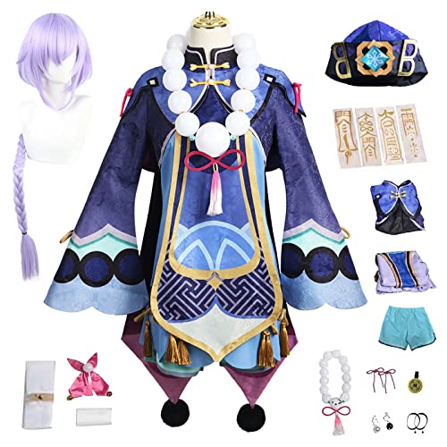 YEAJION Genshin Impact Qiqi Cosplay Kostüm Komplettes Set mit Perücke Genshin Qiqi Cosplay Verkleidung Qiqi Cosplay Uniform Halloween Karneval Party Bühnenauftritt Kostüm Erwachsene von YEAJION