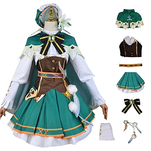 YEAJION Genshin Impact Venti Cosplay Kostüm Komplettes Set mit Perücke Genshin Cosplay Verkleidung Spielfiguren Venti Cosplay Uniform Halloween Karneval Party Bühnenauftritt Kostüm Erwachsene von YEAJION