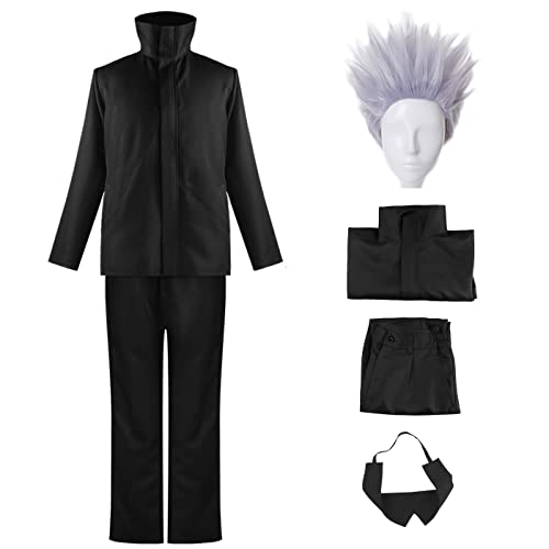 YEAJION Gojo Satoru Cosplay Kostüm Komplettes Set mit Perücke Anime Jujutsu Kaisen Cosplay Verkleidung Satoru Gojo Cosplay Uniform Halloween Karneval Party Kostüm Erwachsene von YEAJION