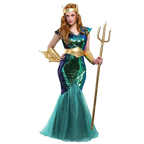 YEAJION Gott des Meeres Cosplay Kostüm Königin der Meerjungfrauen Verkleidung Damen und Männer Meeresgott Kostüm Weihnachten Halloween Karneval Party Cosplay Kleidung für Paare Erwachsene von YEAJION