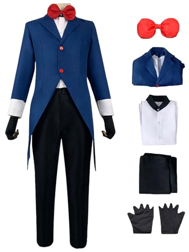 YEAJION Hazbin Hotel Alastor Cosplay Kostüm Blau Blazer Anime Hazbin Hotel Verkleidung Alastor Uniform Weihnachten Halloween Karneval Party Bühnenauftritt Kostüm für Erwachsene von YEAJION