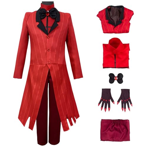 YEAJION Hazbin Hotel Alastor Cosplay Kostüm Rot/Blau Blazer Anime Hazbin Hotel Verkleidung Alastor Uniform Weihnachten Halloween Karneval Party Bühnenauftritt Kostüm für Erwachsene von YEAJION