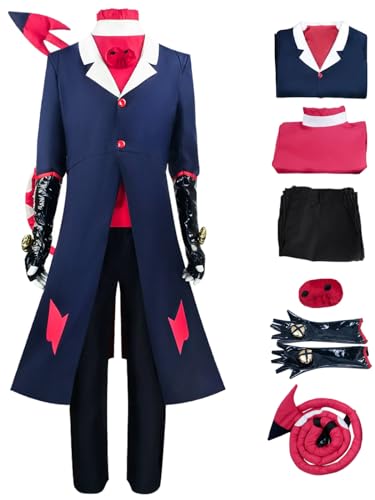 YEAJION Hazbin Hotel Blitzo Cosplay Kostüm Set mit Schwanz Anime Hazbin Hotel Verkleidung Helluva Boss Blitzo Uniform Weihnachten Halloween Karneval Party Bühnenauftritt Kostüm für Erwachsene von YEAJION