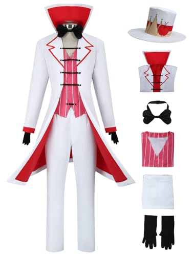 YEAJION Hazbin Hotel Lucifer Cosplay Kostüm Set mit Hut Anime Hazbin Hotel Verkleidung Lucifer Morningstar Uniform Weihnachten Halloween Karneval Party Bühnenauftritt Kostüm für Erwachsene von YEAJION