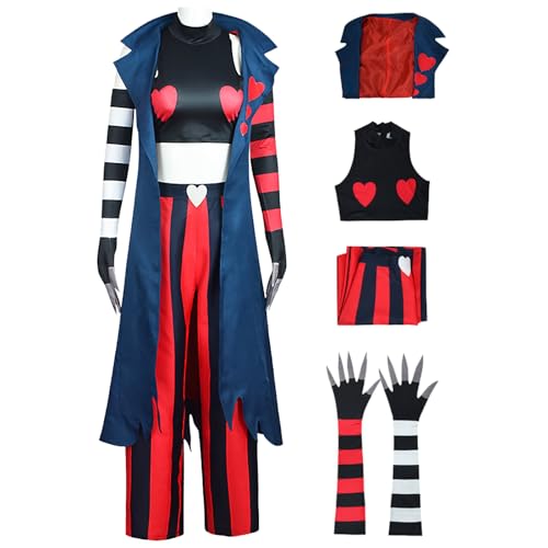 YEAJION Hazbin Hotel Velvet Cosplay Kostüm Set mit Kapuze Anime Hazbin Hotel Verkleidung 3 Vees Velvet Uniform Weihnachten Halloween Karneval Party Bühnenauftritt Kostüm für Erwachsene von YEAJION