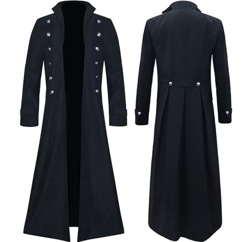 YEAJION Herren Mittelalter Steampunk Gothic Mantel Langer Trenchcoat Viktorianisch Jacke Uniform Renaissance Piraten Vampir Verkleiden Retro Mantel Halloween Karneval Party Cosplay Kostüm von YEAJION