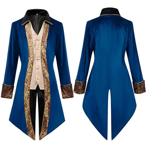 YEAJION Herren Mittelalter Viktorianisch Mantel Kostüme Steampunk Gothic Frack Jacke Uniform Renaissance Wikinger Piraten Vampir Verkleiden Retro Jacke Halloween Karneval Party Cosplay Kostüm von YEAJION