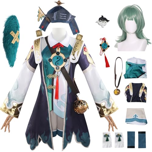 YEAJION Honkai Star Rail HuoHuo Cosplay Kostüm Komplettes Set mit Perücke und Schwanz Star Rail HuoHuo Cosplay Verkleidung HuoHuo Uniform Halloween Karneval Party Bühnenauftritt Kostüm Erwachsene von YEAJION