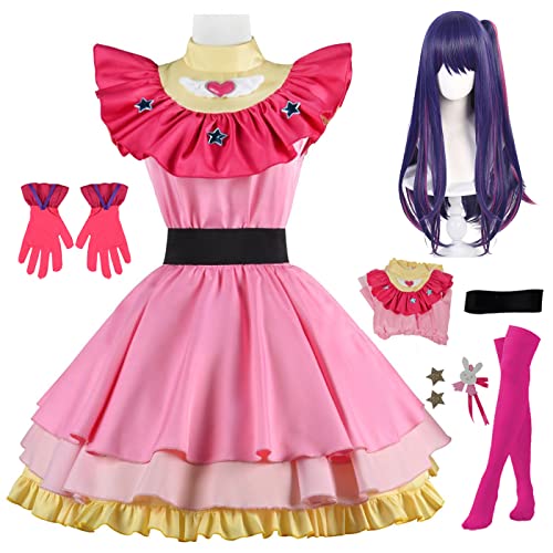 YEAJION Hoshino Ai Cosplay Kostüm Komplettes Set mit Perücke Anime Oshi no Ko Cosplay Verkleidung Ai Hoshino Cosplay Uniform Halloween Karneval Party Bühnenauftritt Kostüm Erwachsene von YEAJION