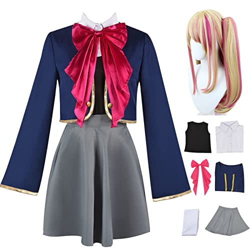 YEAJION Hoshino Ruby Cosplay Kostüm Komplettes Set mit Perücke Anime Oshi no Ko Cosplay Verkleidung Ruby Hoshino Cosplay Uniform Halloween Karneval Party Bühnenauftritt Kostüm Erwachsene von YEAJION