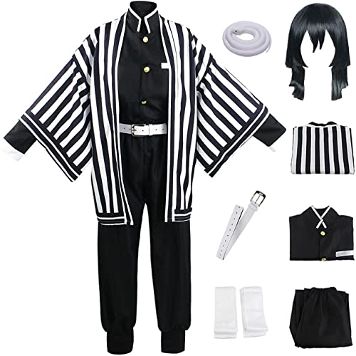 YEAJION Iguro Obanai Kostüm Erwachsene Kinder Verkleidung Demon Slayer Anime Komplette Uniform und Schlangenspielzeug Set für Cosplay Halloween Karneval Geburtstag Party Costume Anzug mit Perücken von YEAJION