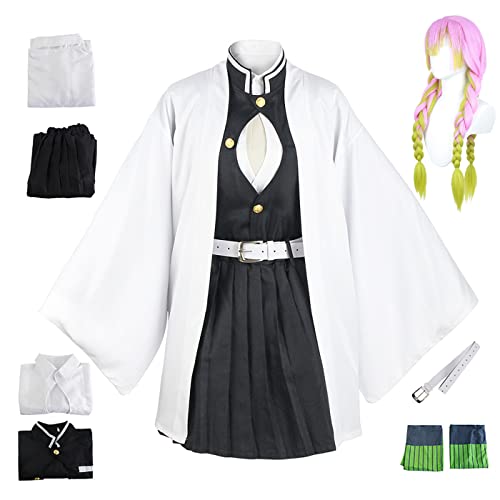 YEAJION Kanroji Mitsuri Kostüm mit Perücke Demon Slayer Anime Cosplay Kostüm Kimetsu no Yaiba Kimono Set Halloween Karneval Party Bühnenauftritt Kostüm Erwachsene Damen Herren, L von YEAJION