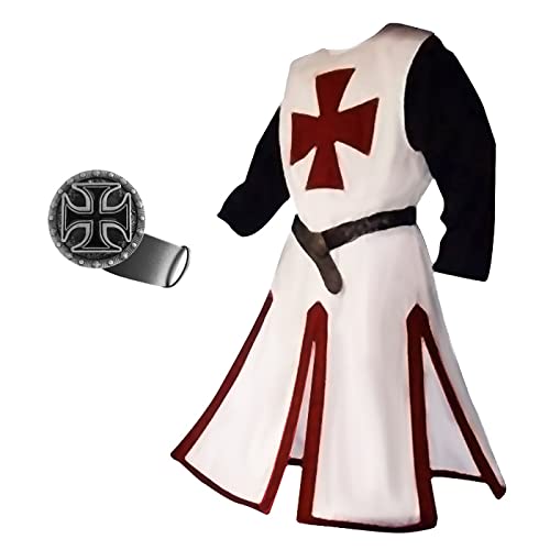 YEAJION Kostüm Ritter Mittelalterliches Kostüm Tunika Tempelritter und Umhang mit Kapuze Halloween Karneval Party Cosplay Kostüm Erwachsene von YEAJION