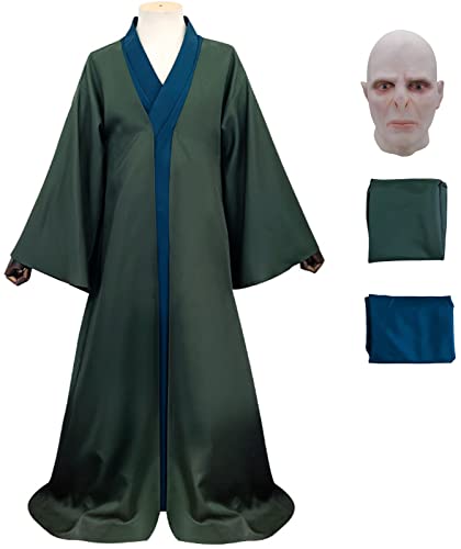 YEAJION Lord Voldemort Cosplay Kostüm Erwachsene Herren Verkleidung Magie Schule Schwarzer Magier Voldemort Jacke Futter und Maske für Halloween Karneval Geburtstag Party Outfit mit Zauberstab von YEAJION