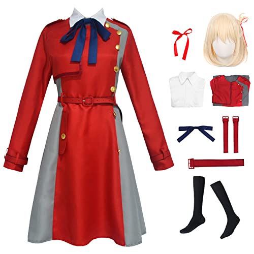 YEAJION Lycoris Recoil Chisato Cosplay Kostüm mit Perücke Anime Cosplay Verkleidung Chisato Nishikigi Cosplay Kostüm Japanische Uniform Halloween Karneval Party Bühnenauftritt Kostüm von YEAJION